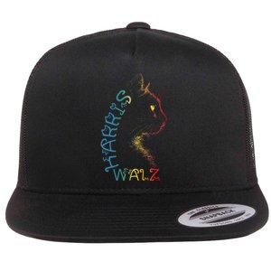 Harris Waltz 2024 Kamala Walz Cat Lettering Positive Funny Flat Bill Trucker Hat