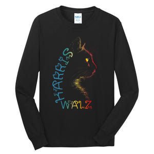 Harris Waltz 2024 Kamala Walz Cat Lettering Positive Funny Tall Long Sleeve T-Shirt