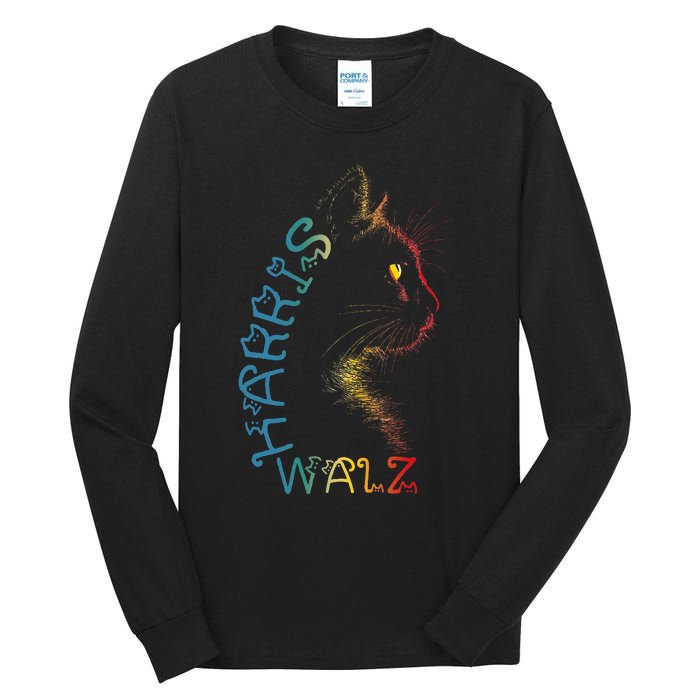 Harris Waltz 2024 Kamala Walz Cat Lettering Positive Funny Tall Long Sleeve T-Shirt