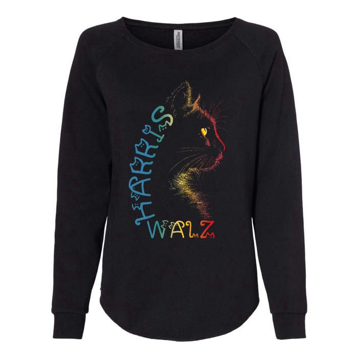 Harris Waltz 2024 Kamala Walz Cat Lettering Positive Funny Womens California Wash Sweatshirt