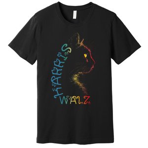 Harris Waltz 2024 Kamala Walz Cat Lettering Positive Funny Premium T-Shirt