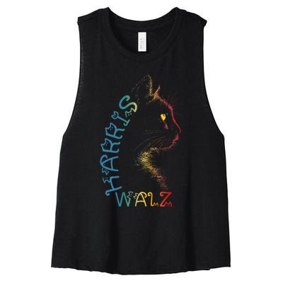 Harris Waltz 2024 Kamala Walz Cat Lettering Positive Funny Women's Racerback Cropped Tank