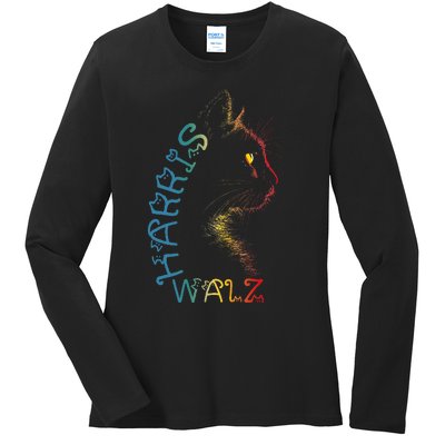 Harris Waltz 2024 Kamala Walz Cat Lettering Positive Funny Ladies Long Sleeve Shirt