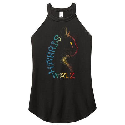 Harris Waltz 2024 Kamala Walz Cat Lettering Positive Funny Women’s Perfect Tri Rocker Tank