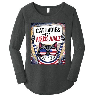 Harris Waltz 2024 Cat Ladies For Harris And Walz 2024 Women's Perfect Tri Tunic Long Sleeve Shirt