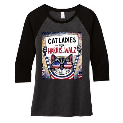 Harris Waltz 2024 Cat Ladies For Harris And Walz 2024 Women's Tri-Blend 3/4-Sleeve Raglan Shirt