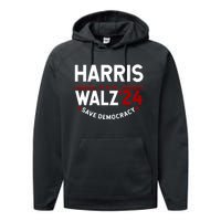 Harris Walz 2024 Save Democracy Performance Fleece Hoodie