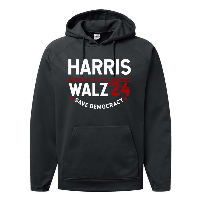 Harris Walz 2024 Save Democracy Performance Fleece Hoodie