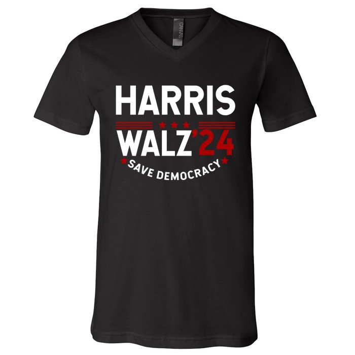 Harris Walz 2024 Save Democracy V-Neck T-Shirt