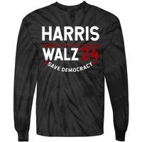 Harris Walz 2024 Save Democracy Tie-Dye Long Sleeve Shirt