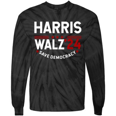 Harris Walz 2024 Save Democracy Tie-Dye Long Sleeve Shirt