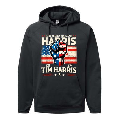 Harris Walz 2024 Make America Kind Again Harris Waltz Quote Performance Fleece Hoodie