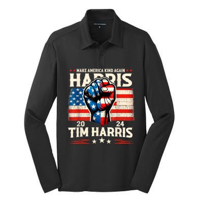 Harris Walz 2024 Make America Kind Again Harris Waltz Quote Silk Touch Performance Long Sleeve Polo