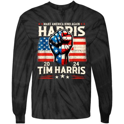 Harris Walz 2024 Make America Kind Again Harris Waltz Quote Tie-Dye Long Sleeve Shirt