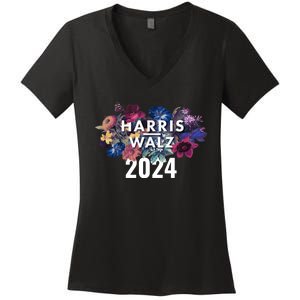 Harris Walz 2024 Floral Feminine Women Harris Waltz 2024 Women's V-Neck T-Shirt