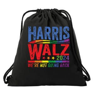 Harris Walz 2024 Were Not Going Back Lgbt Vote Drawstring Bag