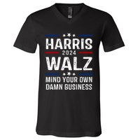 Harris Walz 2024 Mind Your Own Damn Business V-Neck T-Shirt