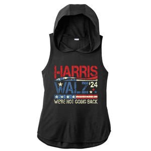 Harris Walz 2024 We Are Not Going Back Ladies PosiCharge Tri-Blend Wicking Draft Hoodie Tank