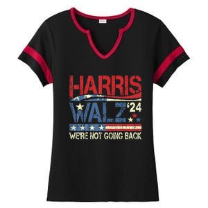 Harris Walz 2024 We Are Not Going Back Ladies Halftime Notch Neck Tee