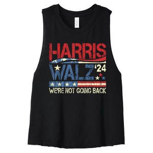 Harris Walz 2024 We Are Not Going Back Women's Racerback Cropped Tank