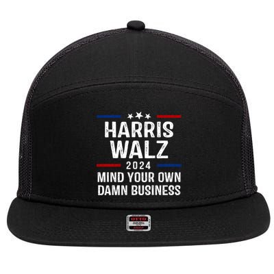 Harris Walz 2024 Mind Your Own Damn Business 7 Panel Mesh Trucker Snapback Hat