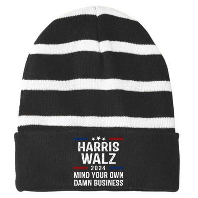 Harris Walz 2024 Mind Your Own Damn Business Striped Beanie with Solid Band