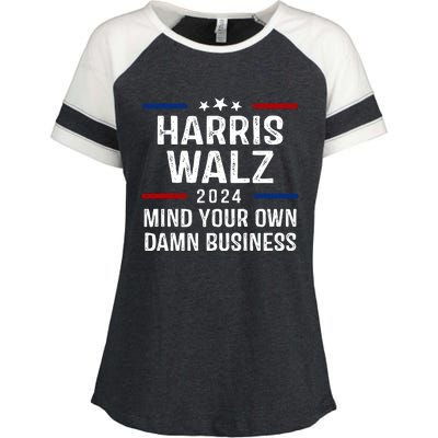 Harris Walz 2024 Mind Your Own Damn Business Enza Ladies Jersey Colorblock Tee