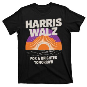 Harris Walz 2024 Boho Retro Sunrise Brighter Tomorrow Quote T-Shirt