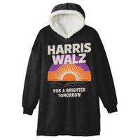 Harris Walz 2024 Boho Retro Sunrise Brighter Tomorrow Quote Hooded Wearable Blanket