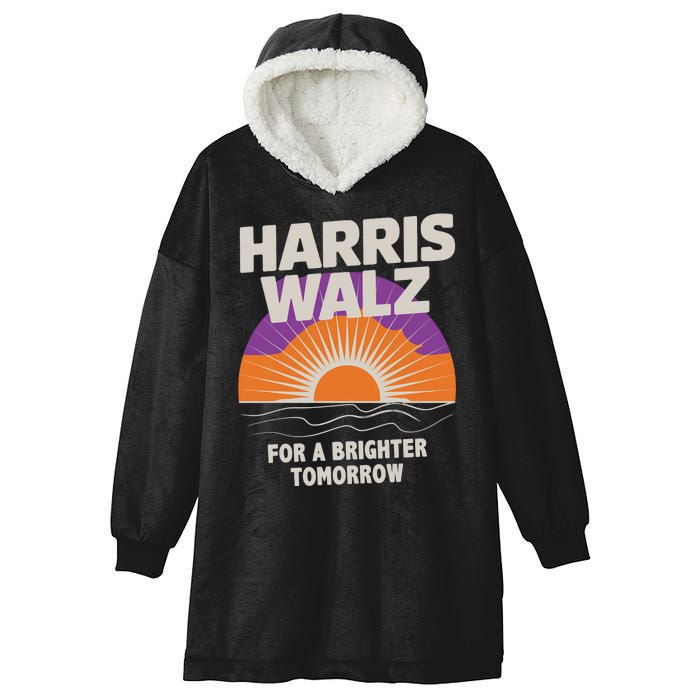 Harris Walz 2024 Boho Retro Sunrise Brighter Tomorrow Quote Hooded Wearable Blanket