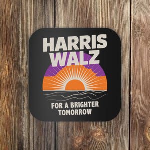 Harris Walz 2024 Boho Retro Sunrise Brighter Tomorrow Quote Coaster