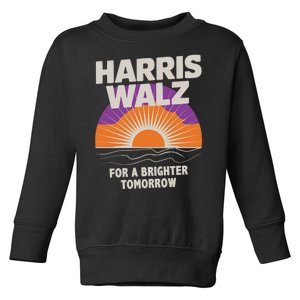 Harris Walz 2024 Boho Retro Sunrise Brighter Tomorrow Quote Toddler Sweatshirt