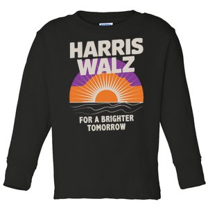 Harris Walz 2024 Boho Retro Sunrise Brighter Tomorrow Quote Toddler Long Sleeve Shirt