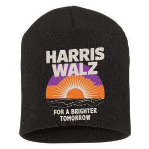 Harris Walz 2024 Boho Retro Sunrise Brighter Tomorrow Quote Short Acrylic Beanie