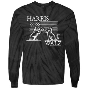 Harris Walz 2024 President American Flag Kamala Harris Waltz Tie-Dye Long Sleeve Shirt