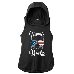 Harris Walz 2024 Kamala Harris Tim Waltz 2024 Usa Flag Cat Gift Ladies PosiCharge Tri-Blend Wicking Draft Hoodie Tank