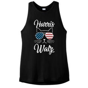 Harris Walz 2024 Kamala Harris Tim Waltz 2024 Usa Flag Cat Gift Ladies PosiCharge Tri-Blend Wicking Tank