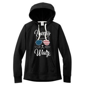 Harris Walz 2024 Kamala Harris Tim Waltz 2024 Usa Flag Cat Gift Women's Fleece Hoodie