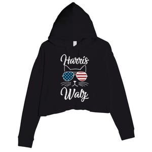 Harris Walz 2024 Kamala Harris Tim Waltz 2024 Usa Flag Cat Gift Crop Fleece Hoodie