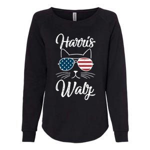 Harris Walz 2024 Kamala Harris Tim Waltz 2024 Usa Flag Cat Gift Womens California Wash Sweatshirt