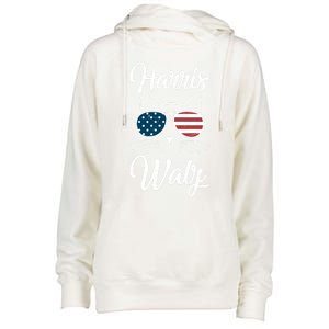 Harris Walz 2024 Kamala Harris Tim Waltz 2024 Usa Flag Cat Gift Womens Funnel Neck Pullover Hood