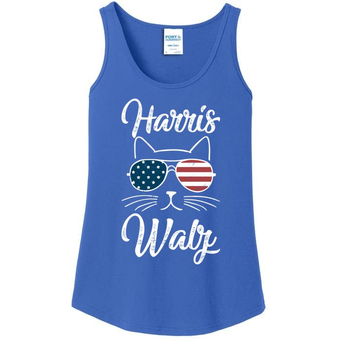 Harris Walz 2024 Kamala Harris Tim Waltz 2024 Usa Flag Cat Gift Ladies Essential Tank