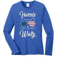 Harris Walz 2024 Kamala Harris Tim Waltz 2024 Usa Flag Cat Gift Ladies Long Sleeve Shirt