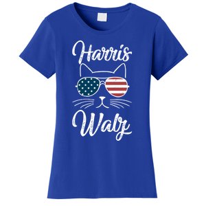 Harris Walz 2024 Kamala Harris Tim Waltz 2024 Usa Flag Cat Gift Women's T-Shirt