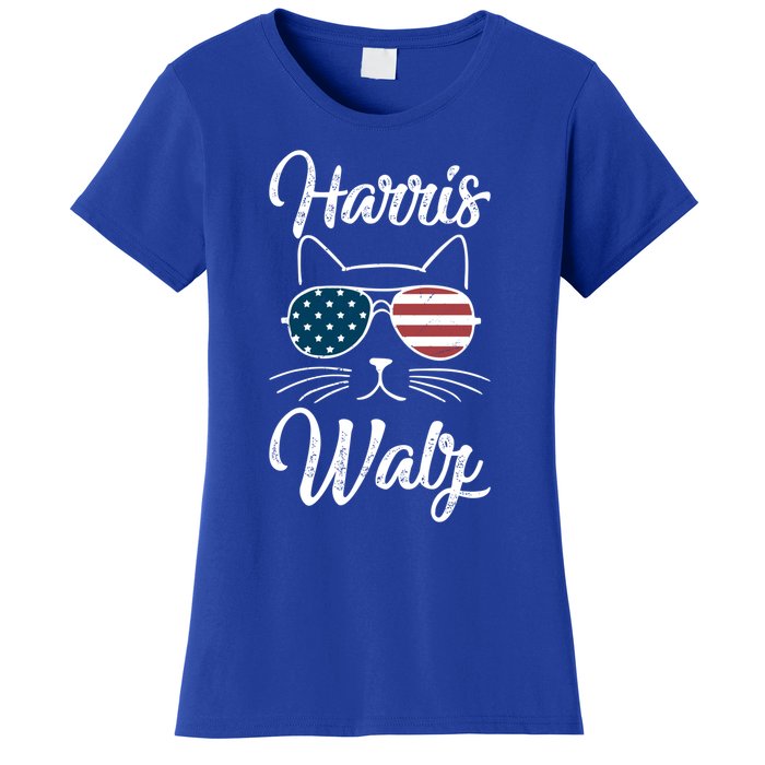 Harris Walz 2024 Kamala Harris Tim Waltz 2024 Usa Flag Cat Gift Women's T-Shirt