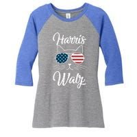 Harris Walz 2024 Kamala Harris Tim Waltz 2024 Usa Flag Cat Gift Women's Tri-Blend 3/4-Sleeve Raglan Shirt