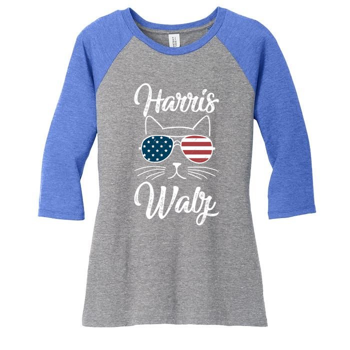 Harris Walz 2024 Kamala Harris Tim Waltz 2024 Usa Flag Cat Gift Women's Tri-Blend 3/4-Sleeve Raglan Shirt