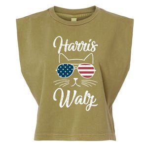 Harris Walz 2024 Kamala Harris Tim Waltz 2024 Usa Flag Cat Gift Garment-Dyed Women's Muscle Tee