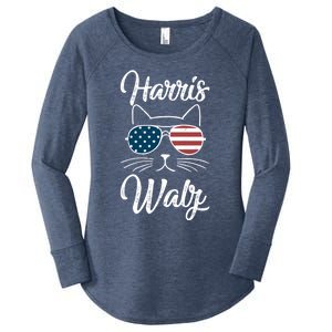 Harris Walz 2024 Kamala Harris Tim Waltz 2024 Usa Flag Cat Gift Women's Perfect Tri Tunic Long Sleeve Shirt