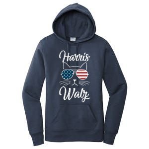 Harris Walz 2024 Kamala Harris Tim Waltz 2024 Usa Flag Cat Gift Women's Pullover Hoodie